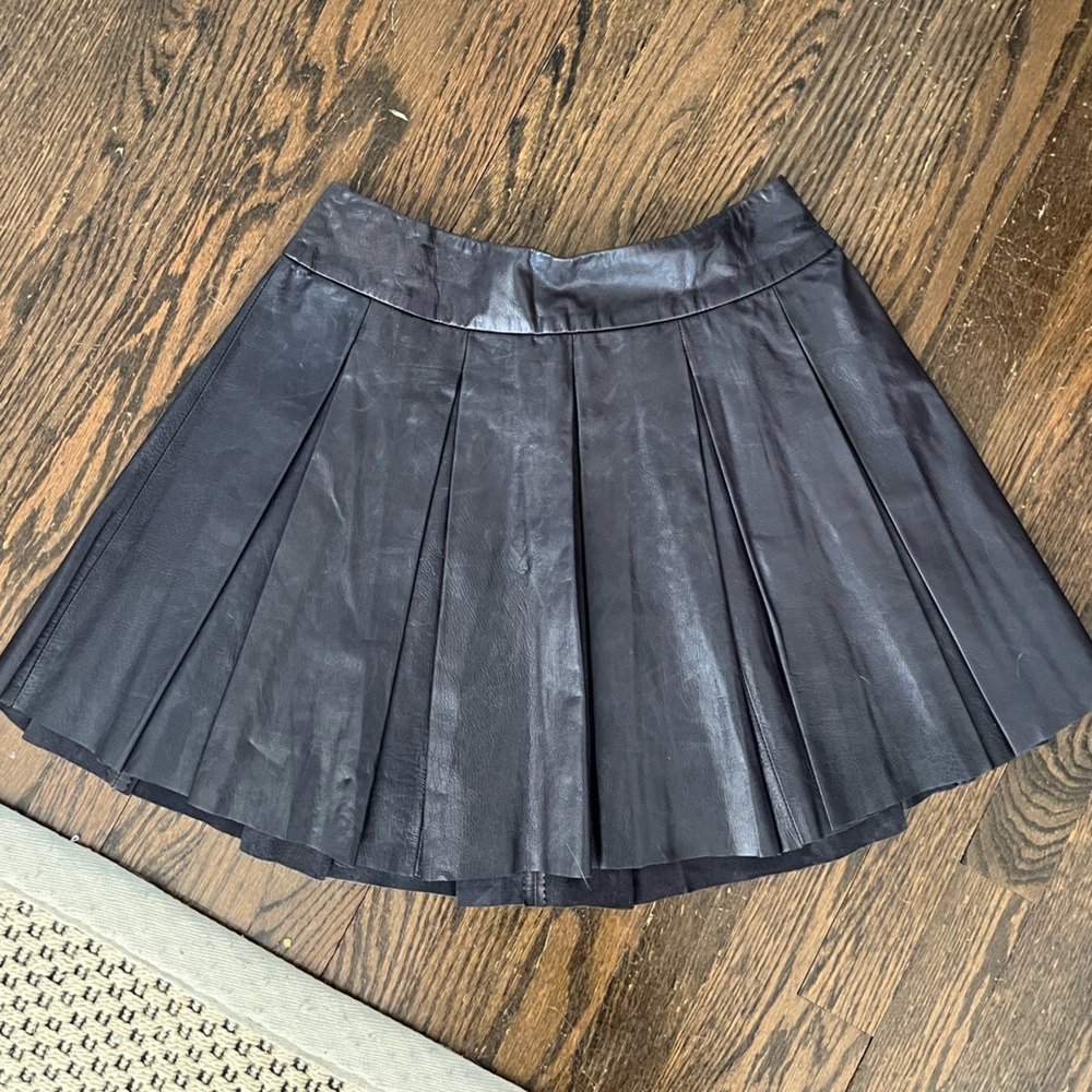 Alice + Olivia Black Pleated Leather-Look Skater Skirt